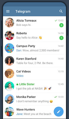 Pantalla móvil Telegram para Android