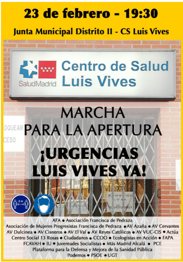 Cartel de la Marcha por la apertura del SUAP Luis Vives